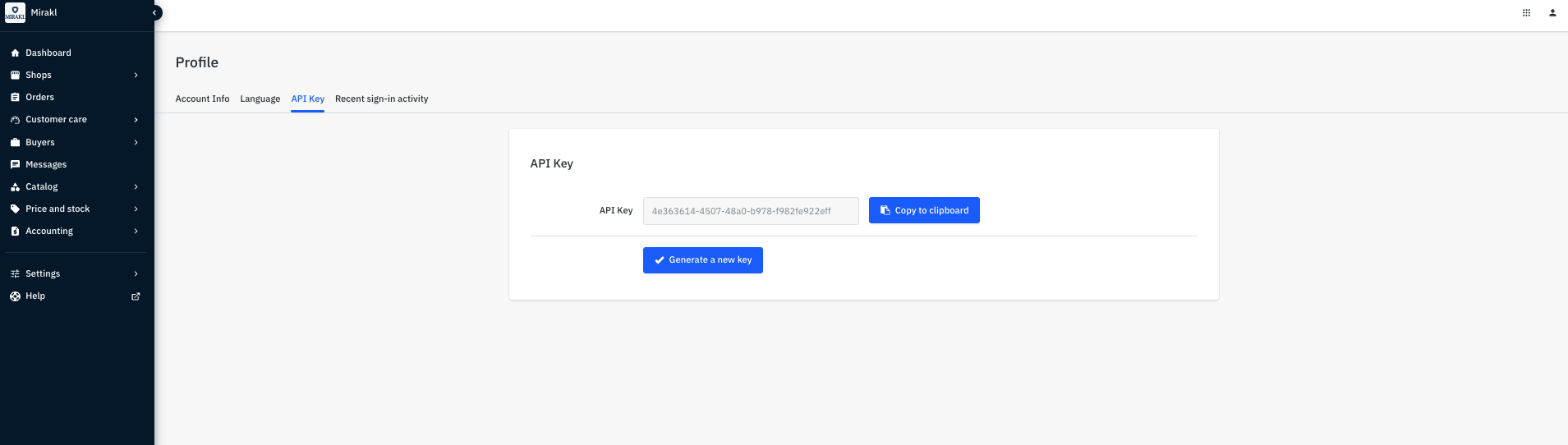 Mirakl Operator API key
